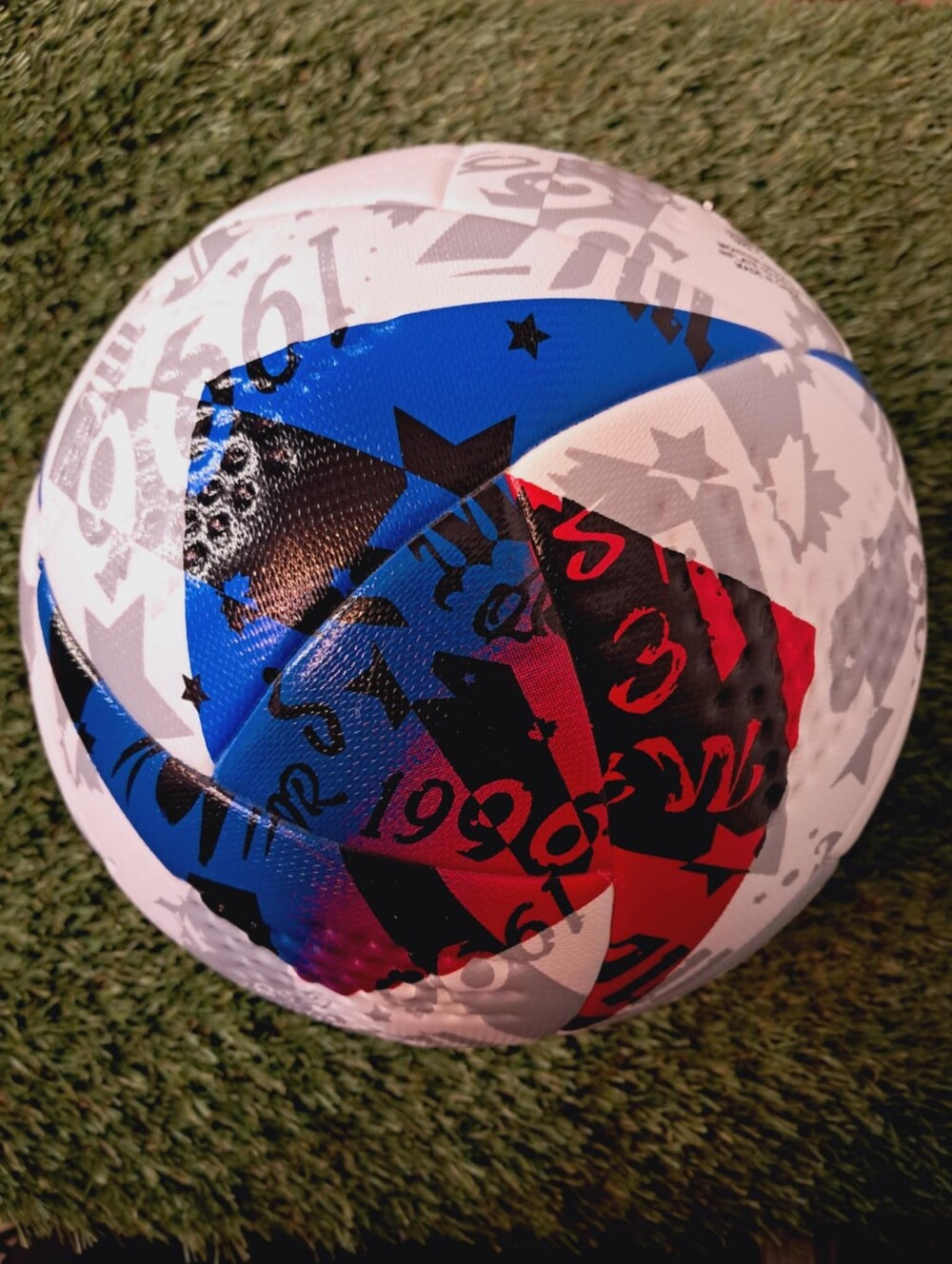 Multicolor Graphic Soccer Ball - Red, Blue, Black on White